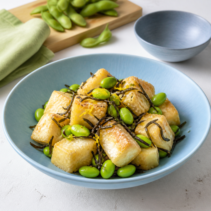 EPAO248で作る「塩昆布と枝豆のカリカリ豆腐」の完成料理