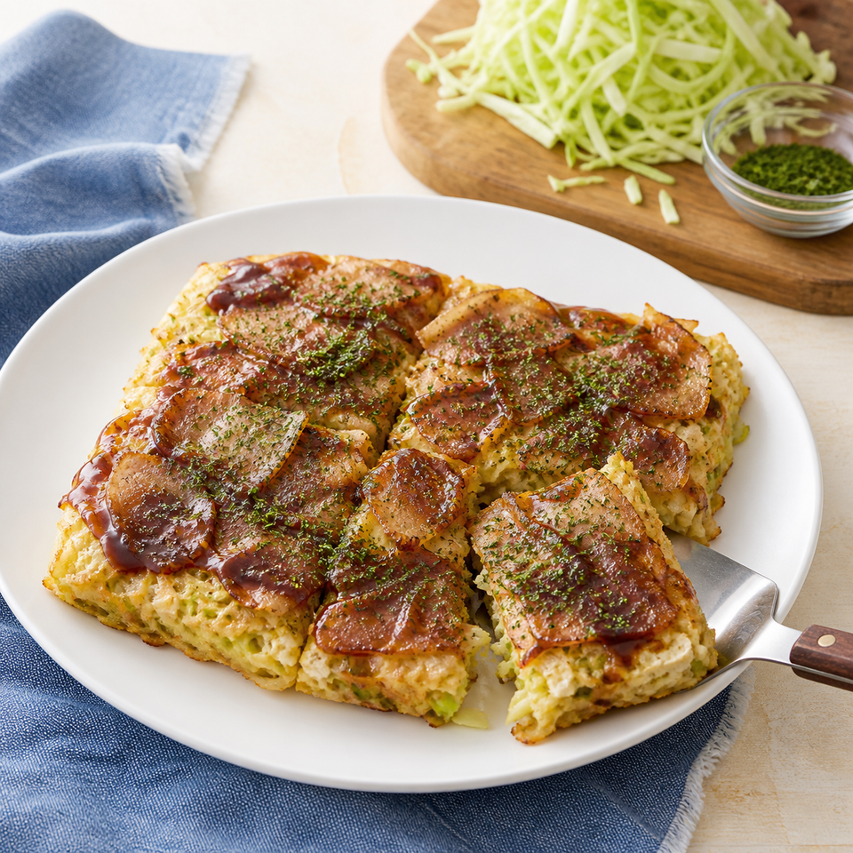 EPAO248で作る「豆腐キャベツの四角お好み焼き」の完成料理