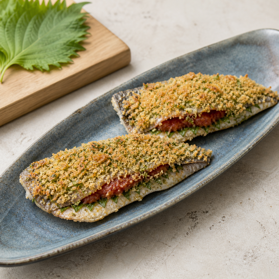 EPAO248で作る「梅しそアジの香草パン粉焼き」の完成料理