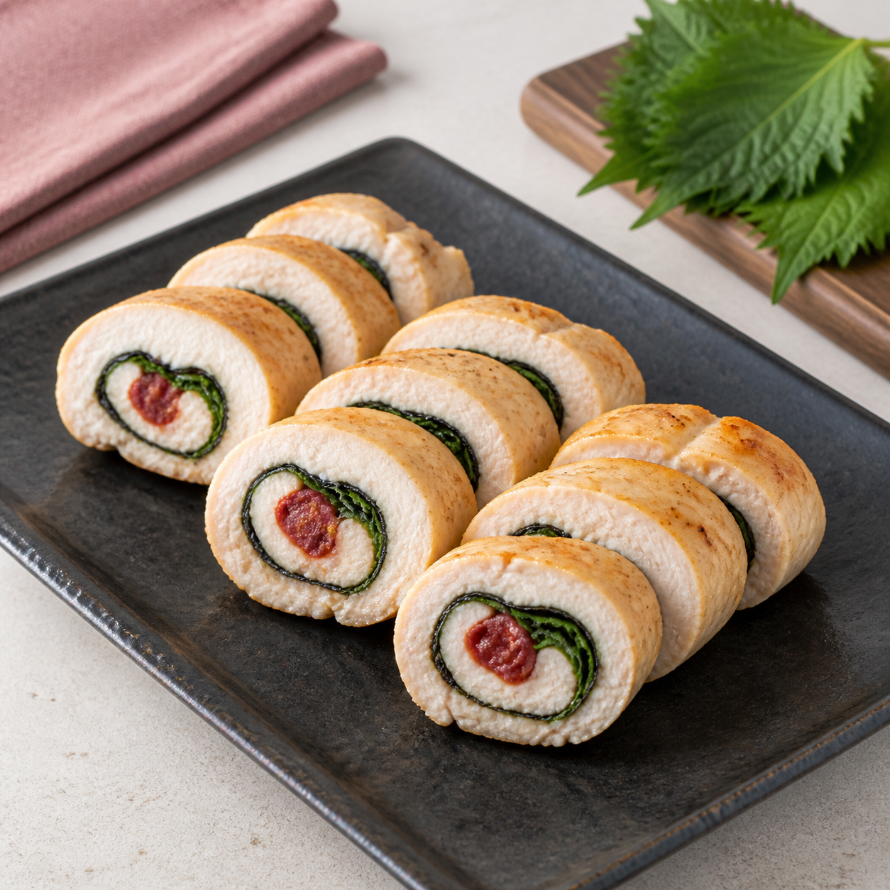 EPAO248で作る「梅しそ海苔チキンロール」の完成料理